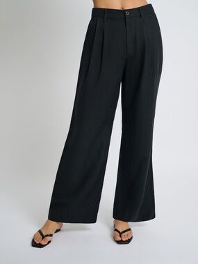 NWT Onia Pleated Linen Trouser, Black - size 4 "air linen"